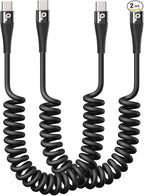 USB C to C Cable 3FT for Car, Coiled USB C Cable Fast Charging for iPhone 16 by PRAKIE
