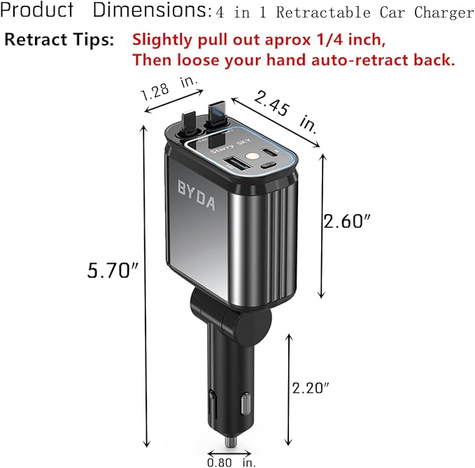 Fast Car Charger 4 in 1 Retractable Car Charger 69W - Image 7