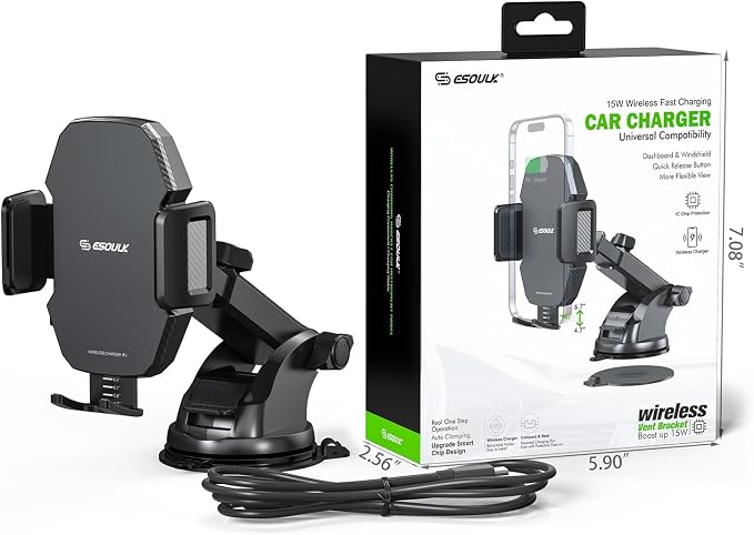 Car Phone Holder &15W Wireless Fast Charger, Auto-Clamp Qi Charging Mount - Image 8