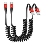 Coiled USB A to USB C Cable for Car 6FT 2Pack USB C Charger Cable Fast Charging by KIYODA