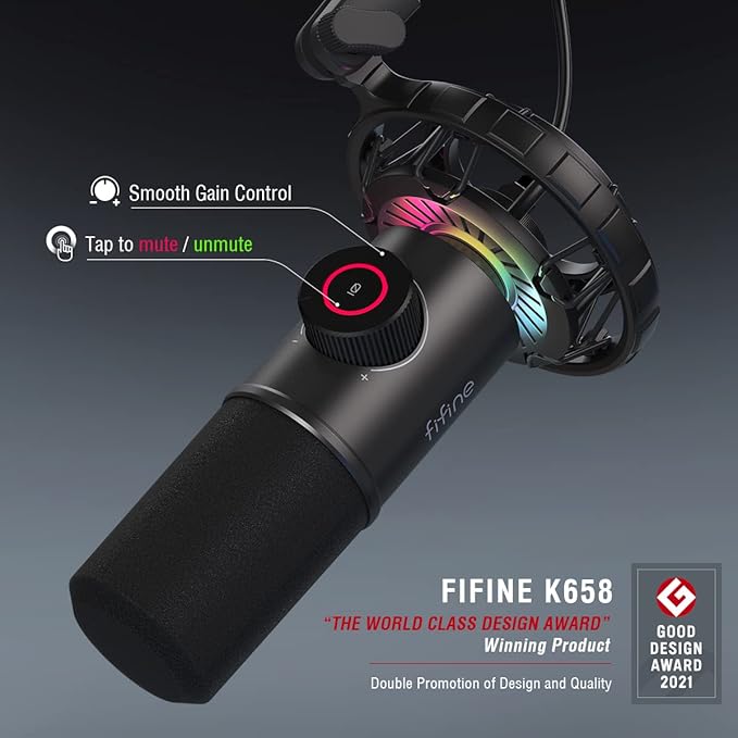 FIFINE USB Gaming Microphone, RGB Dynamic Mic - Image 3