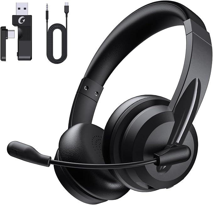 Wireless Headset with Mic for Work with AI Noise Cancelling Mic for Clear Calls by Masajoy