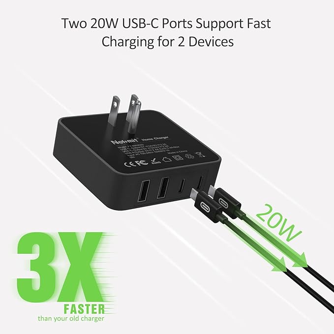 Nekmit USB C Charger, Fast Thin Flat 52W 4-Port Wall Charger - Image 3