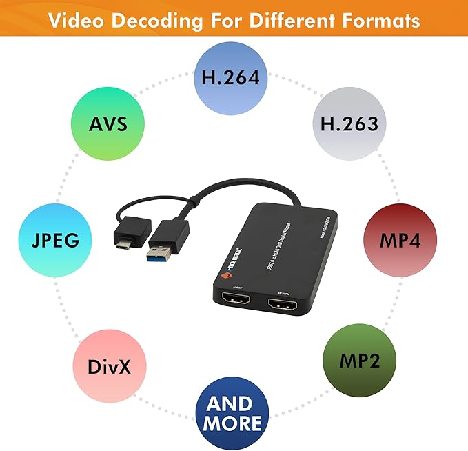 J-Tech Digital USB C to HDMI Adapter 4K 30Hz 1080P 60Hz, Dual Monitor Adapter - Image 7