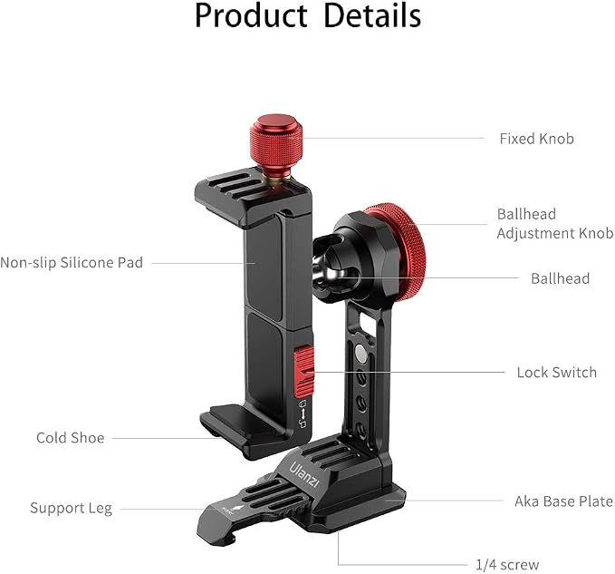 Cell Phone Tripod Mount, ULANZI ST-14 Smartphone Tripod Mount Adapter Aluminum - Image 7