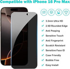 3 Pack for iPhone 16 Pro Max Privacy Screen Protector + 2 Camera Lens 9H+ Full - Image 5