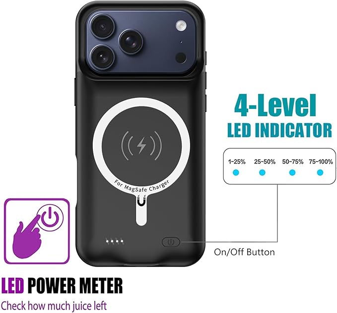 Battery Case for iPhone 17 Pro, 10000mAh Rechargeable Portable Charging Case - Image 4