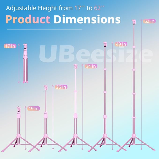 UBeesize 62" Phone Tripod & Selfie Stick, Camera Tripod Stand - Image 2