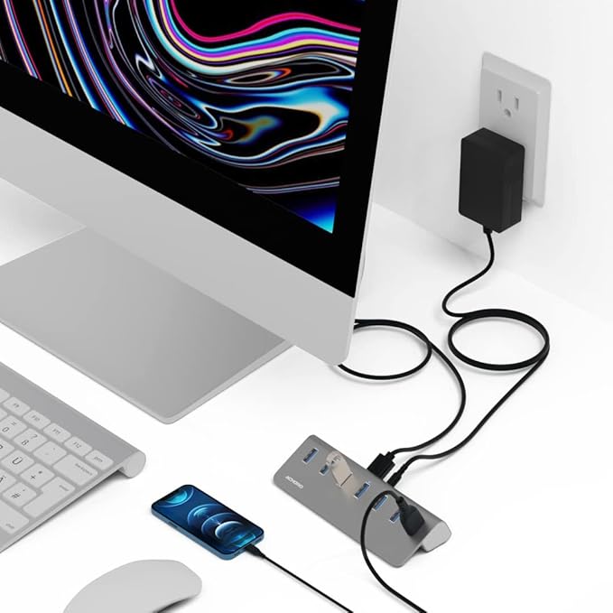 Achoro 7 Ports Powered USB HUB – 2nd Generation 10GB Super Speed External USB - Image 4