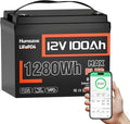 12V 100Ah LiFePO4 Lithium Battery MAX Bluetooth 5.0 IP67, Built-in 110A BMS by HumsiENK
