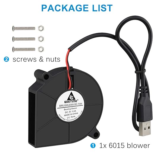 GDSTIME 5V USB Blower Fan 60mm, 60mm x 60mm x 15mm Brushless DC Cooling Blower - Image 7
