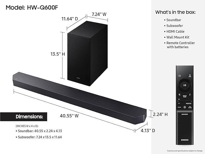 Samsung HW-Q600F Q-Series 3.1.2ch Soundbar w/Wireless Subwoofer, Dolby Atmos - Image 2