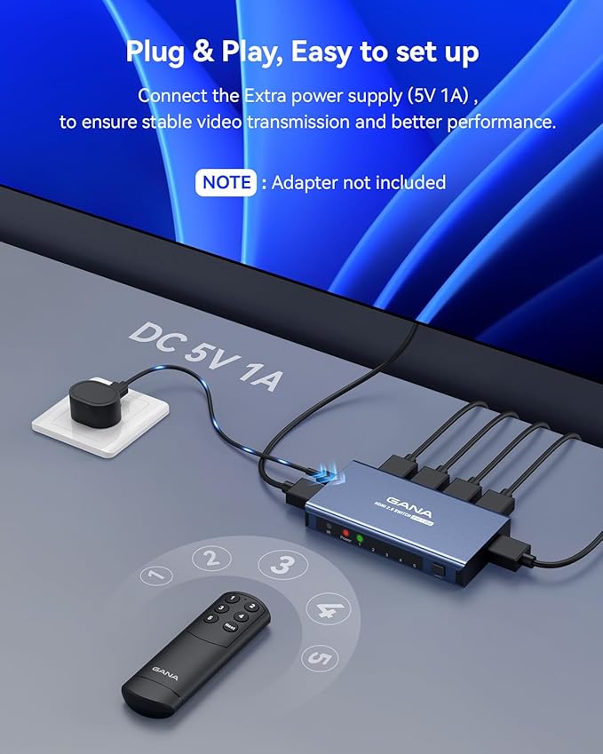 HDMI Switch 5 in 1 Out 4K@60Hz, GANA HDMI Splitter Switcher - Image 7