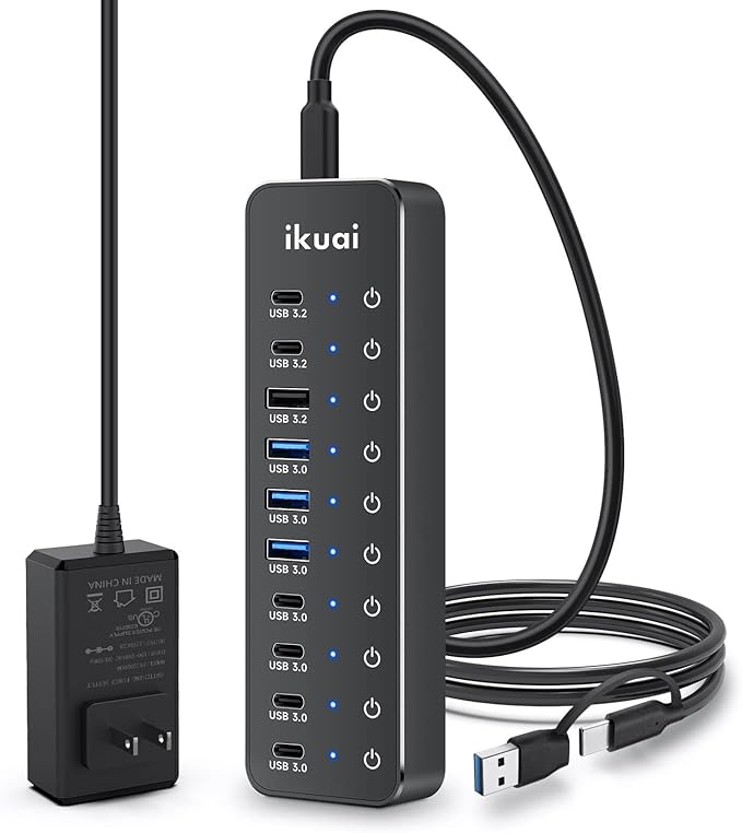Powered USB Hub, ikuai 10-Port USB 3.2 / USB C Hub, by ikuai