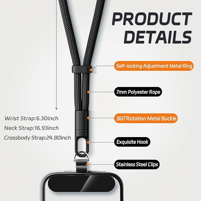 2 Pack Phone Lanyard, 2×Phone crossbody strap, 4×Tether Tabs, Universal Cell - Image 2
