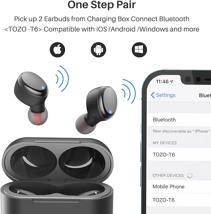 TOZO T6 Wireless Earbuds, Stereo Sound in Ear Headphones, 50 Hours Playtime - Image 6