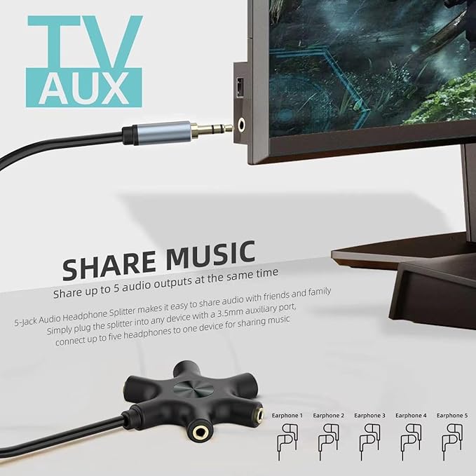 Multi Headphone Audio Splitter, 5-Way 3.5mm Jack Stereo Headset Adapter to - Image 3