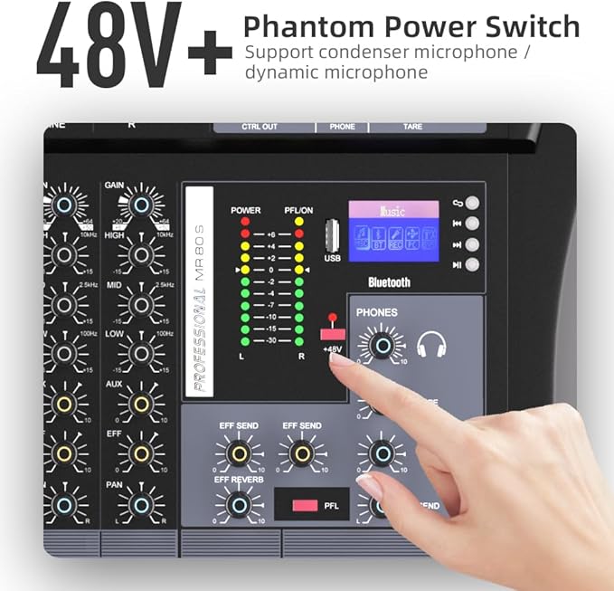 G-MARK MR80S Audio Mixer Interface USB Bluetooth Mixing Console 8 Channel 48V - Image 5