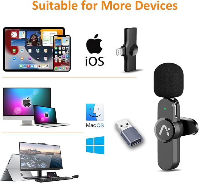 Wireless lavalire Microphone, Clip on Microphones, Hi-Fi Audio, Wireless Mic A3 - Image 2