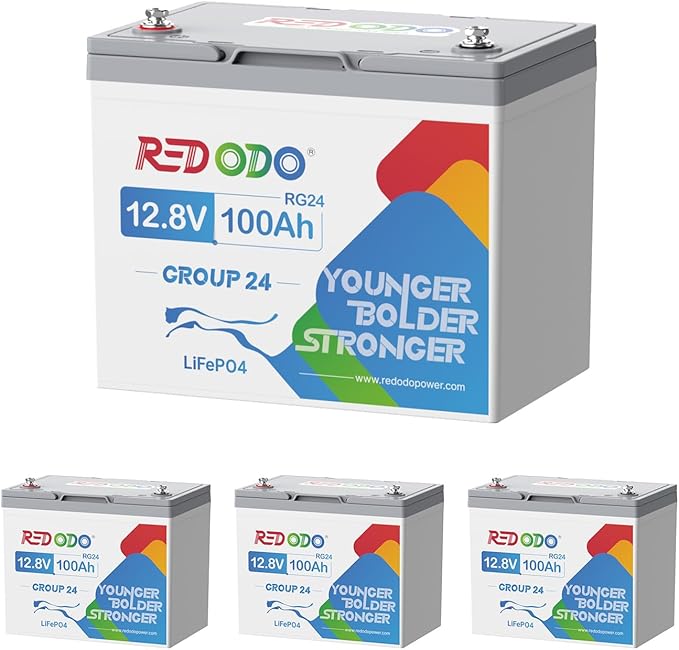 Redodo 4 Pack 12V 100Ah Group 24 LiFePO4 Battery, 1280Wh Deep Cycle by PrimeDayRedodoSaveup55