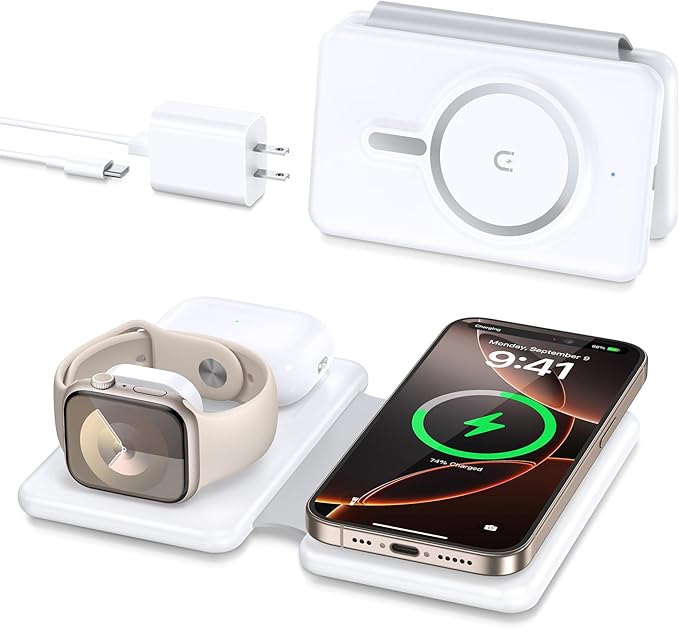 Magnetic Wireless Charger for iPhone: 3 in 1 Travel Charging Station for Apple by Knildwirlesscharger