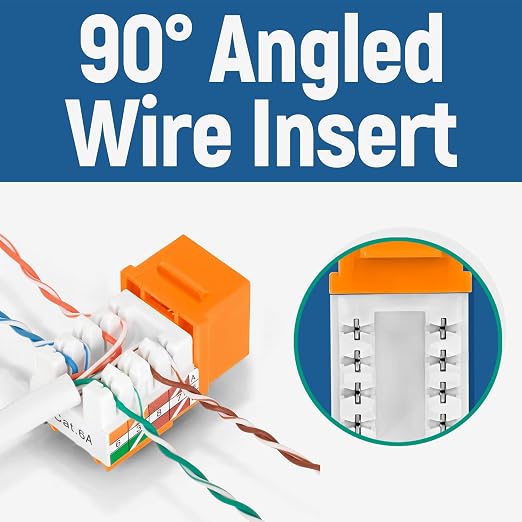 Everest 90° Angled RJ45 Cat6A Keystone Jacks 20-Pack in Orange - Image 3