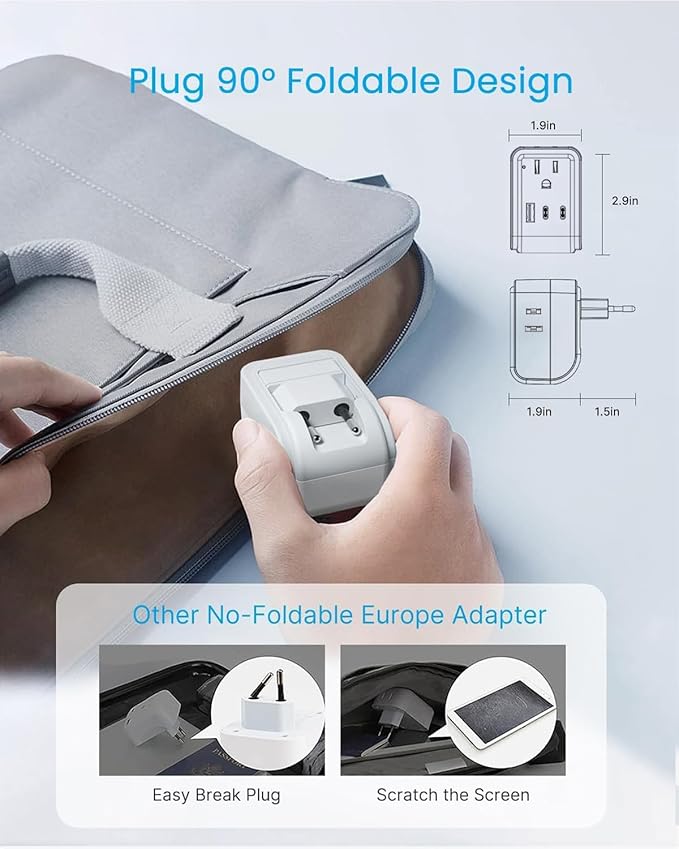 2 Pack European Travel Plug Adapter, VINTAR PD 35W Foldable Type C Adapter - Image 3