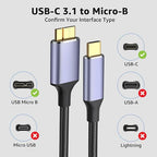 USB 3.1 Micro B to USB C Hard Drive Cables, 6FT 10 Gbps USB C to Micro B - Image 4