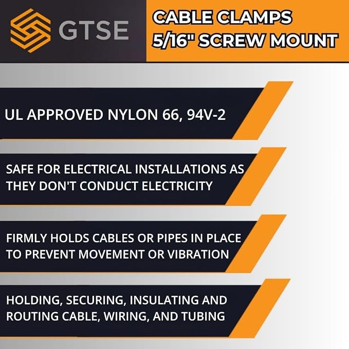 GTSE White Nylon Plastic Cable Clamps, 5/16" Screw Mounts - Image 6