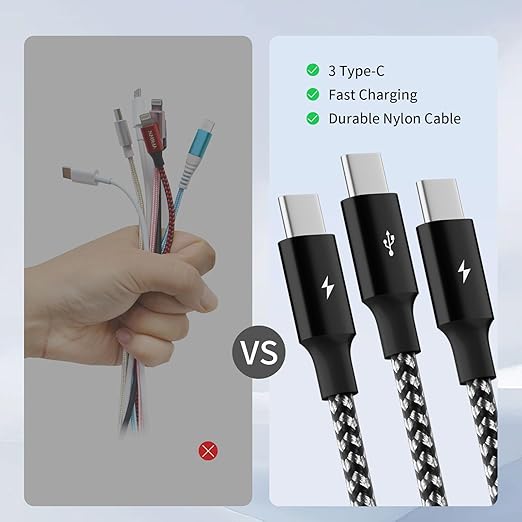 Multi Charging Cable, USB C Splitter Cable, 3 in 1 Fast Charging Cord - Image 3