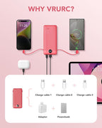 Portable Charger Built-in Cables and AC Wall Plug, VRURC USB C Power Bank - Image 4