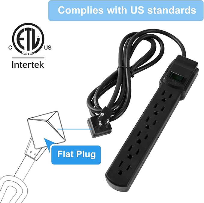 6-Outlet Surge Protector 2pk – 250 Joules, 2ft Cord, 1875W Max – Right Angle - Image 6
