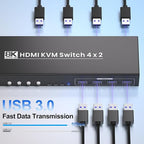 8K@60HZ 4K@120Hz HDMI KVM Switch 2 Monitors 4 Computers - Image 4