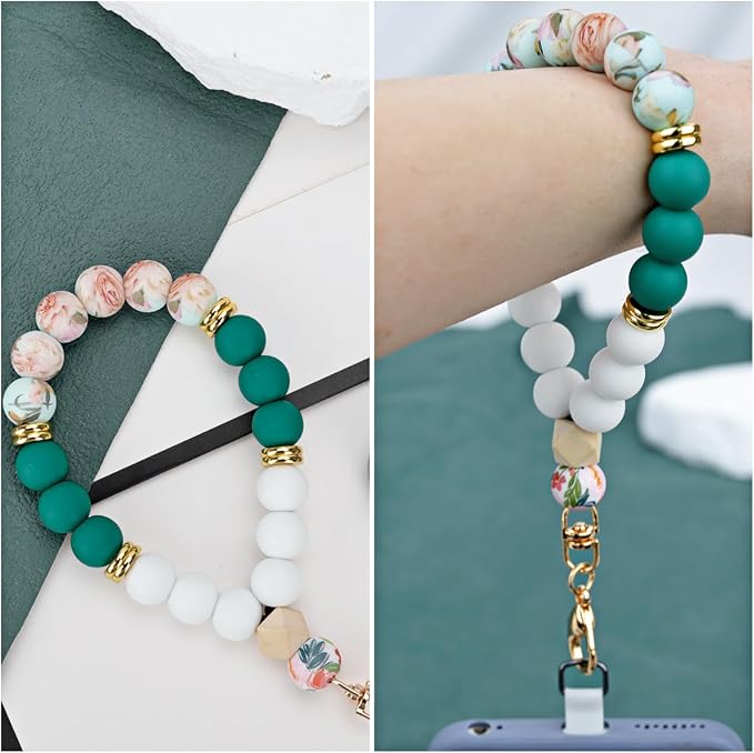 Marble Silicone Beaded Phone Wrist Strap, Cellphone Lanyard - Image 2