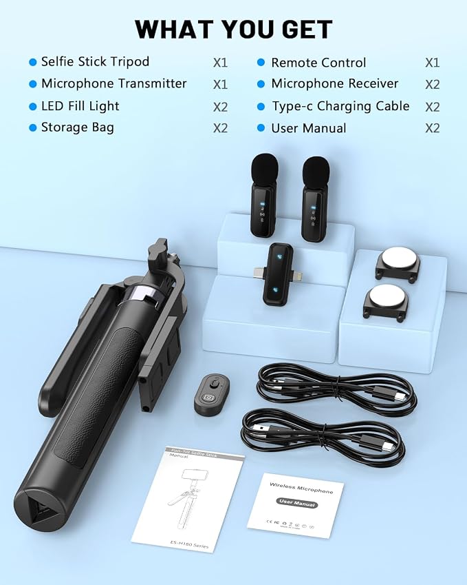 Vlogging Kit for iPhone/Android, Wireless Remote & Microphone, Adjustable Phone - Image 9