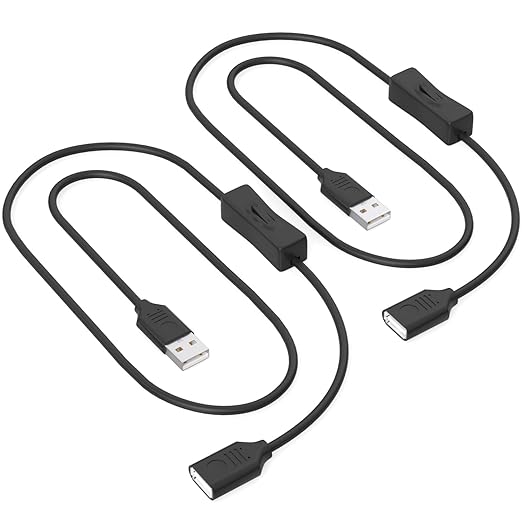 USB On/Off Switch Cable 3.3FT 2-Pack, 2A Charging 480Mbps Data, Type-A 2.0 by IIISOGNO
