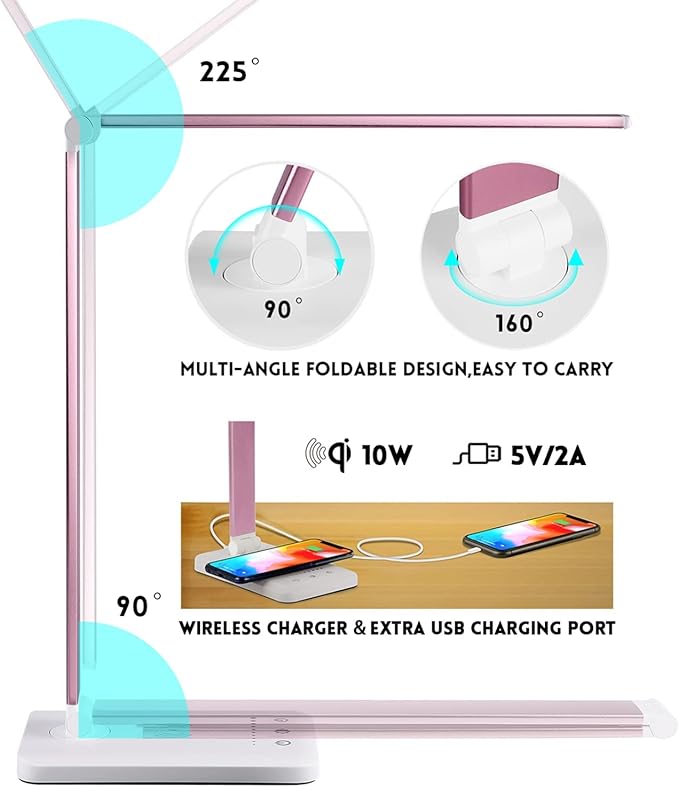 LED Desk Lamp with Wireless Charger, USB Charging Port, Desk Lighting with 10 - Image 3