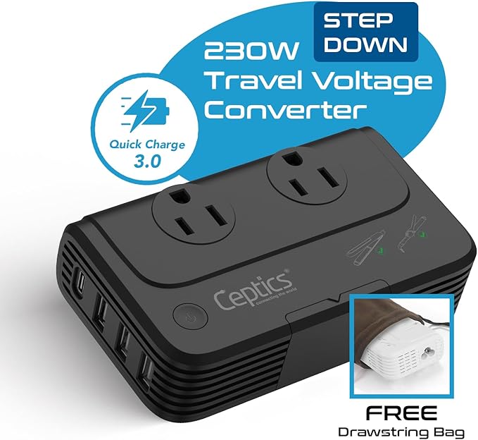 Ceptics - 6 in 1 Travel Adapter and Voltage Converter, 220V to 110V Converter - Image 7