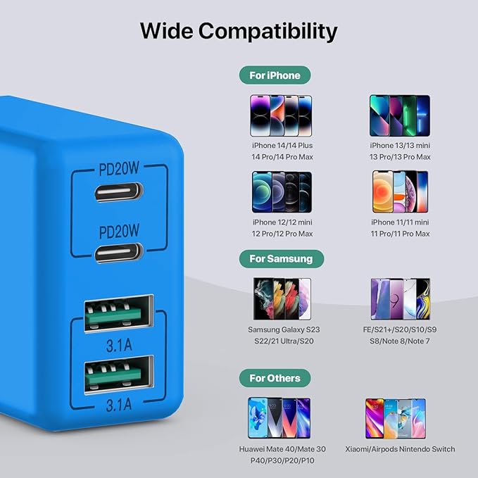 sccvee USB C Wall Charger, 40W 4-Port USB C Charger Block, Fast Charging Block - Image 3