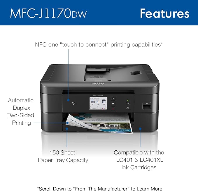 Brother MFC-J1170DW Wireless Color Inkjet All-in-One Printer, NFC One-Touch - Image 3