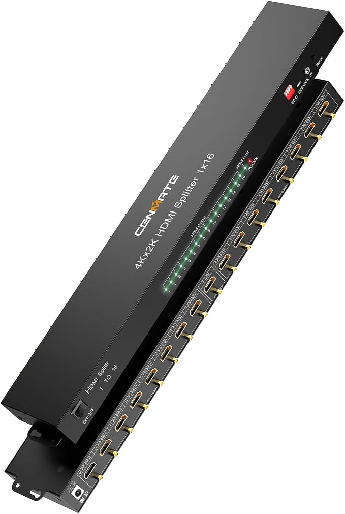 HDMI Splitter 1 in 16 Out, 16 Port HDMI Splitter Support 4Kx2K@30Hz by Cenmate
