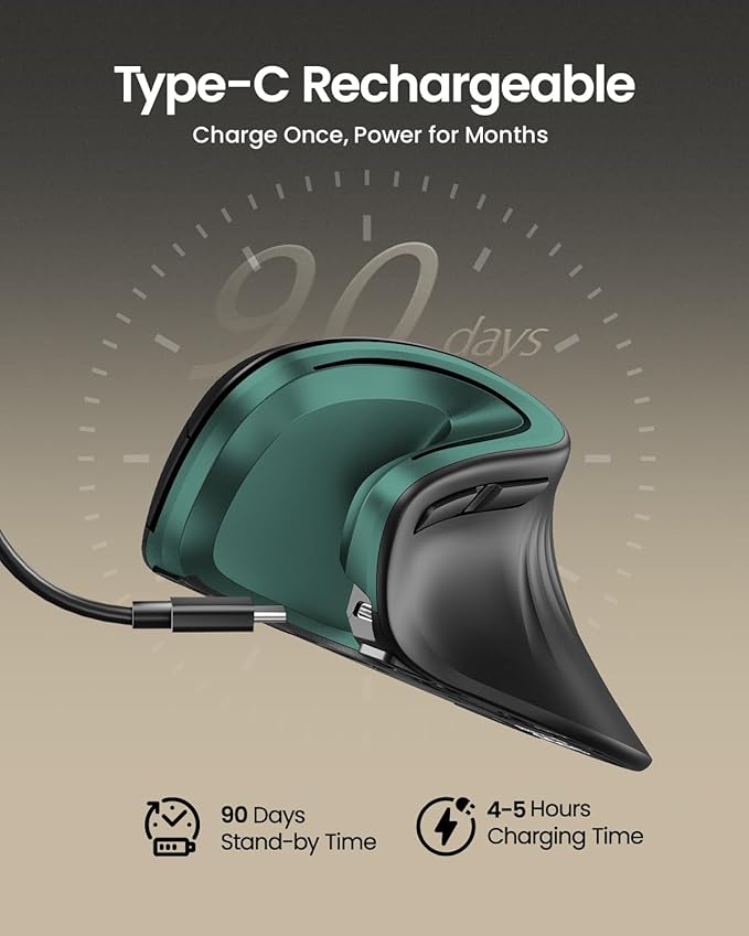 ProtoArc Ergonomic Vertical Mouse, EM11 NL Rechargeable Wireless Mouse Bluetooth - Image 2