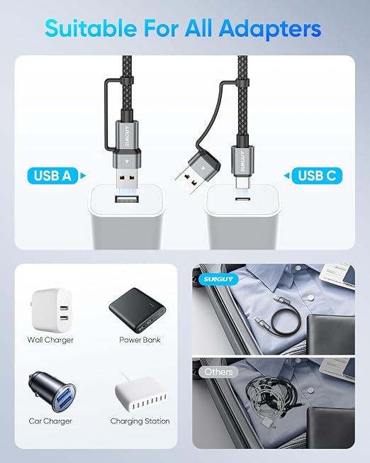 SUNGUY 4 in 1 Charging Cable 3FT, 60W Multi Charging Cable, USB-C/A to - Image 4