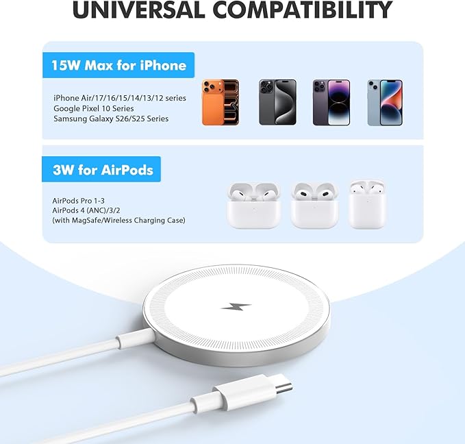 2-Pack 15W Magnetic Wireless Charger: Qi2 Fast Charging Pad - Image 3