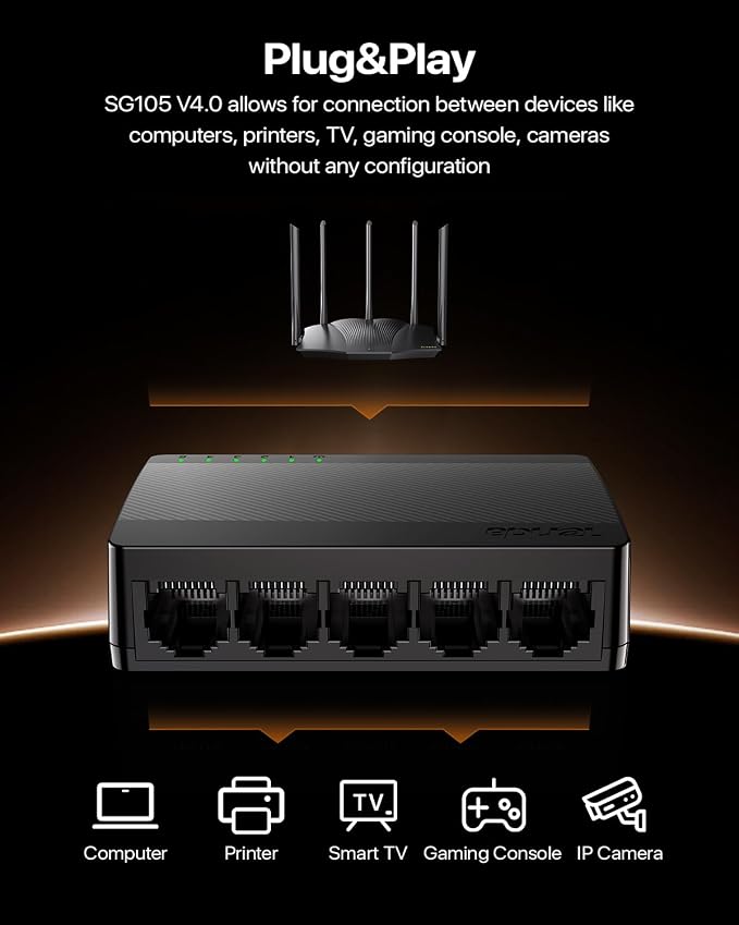 Tenda SG105, 5 Port Gigabit Switch, Unmanaged Ethernet Switch, Office Ethernet - Image 6