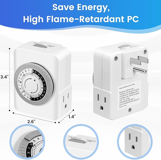 Timers for Electrical Outlets Indoor, AaiVrylliz 3-Prong Dual Outlet Timer - Image 7