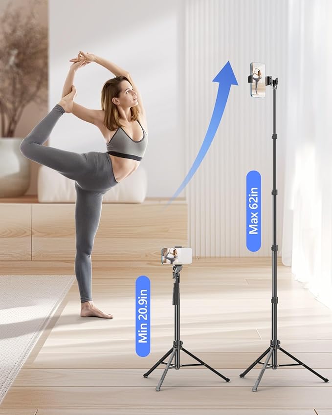 EMART 62’’ Cell Phone Tripod Stand, Adjustable Floor Cellphone Tri Pod Holder - Image 2
