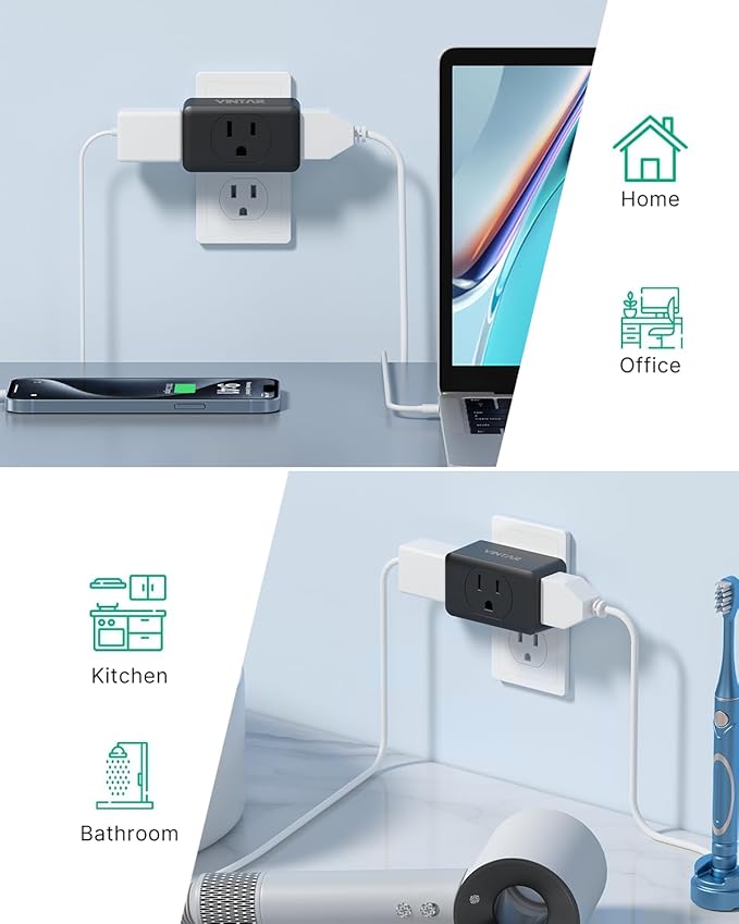 VINTAR 3 Pack Multi Plug Outlet Extender, Type A, ETL Certified - Image 6