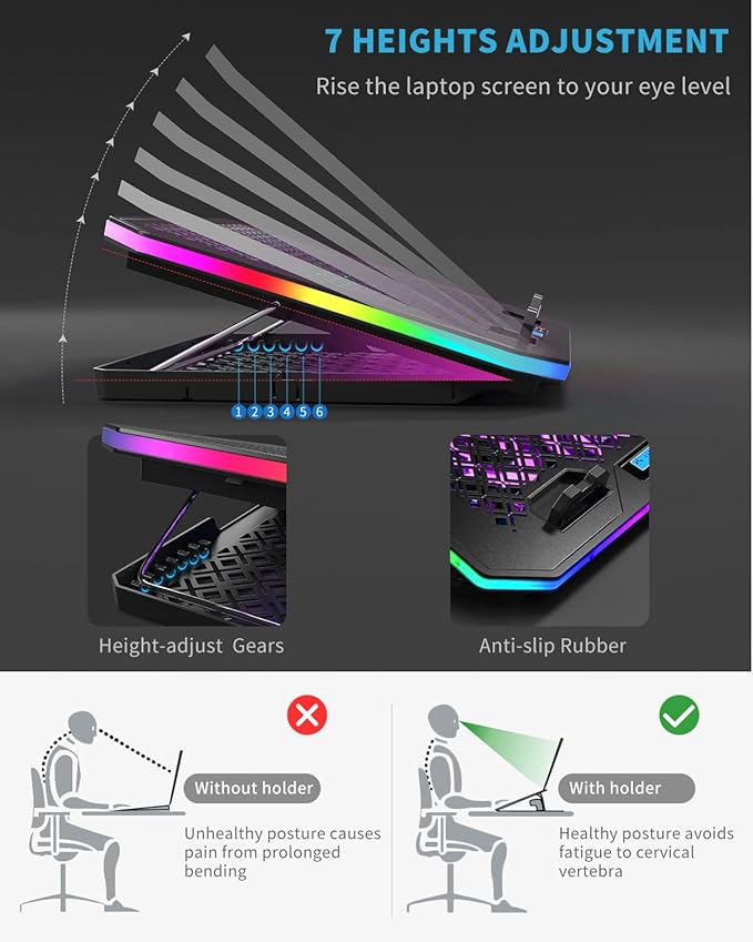 Laptop Cooling Pad, KeiBn RGB Laptop Cooler - Image 4