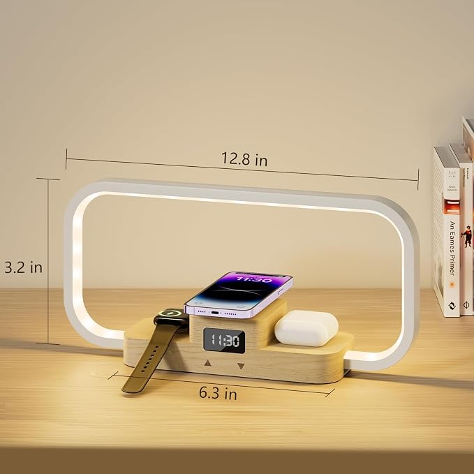 LED Bedside Lamp with Wireless Charger, 3-in-1 Touch Control Table Lamp with - Image 7